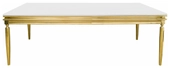Стол КАБРИОЛЬ прямоугольный золотой с бархатной БЕЛОЙ столешницей #101