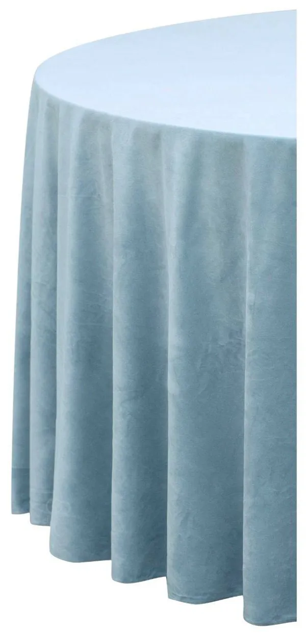 Голубая круглая скатерть из матового бархата с центральным швом для мероприятий Go Rent