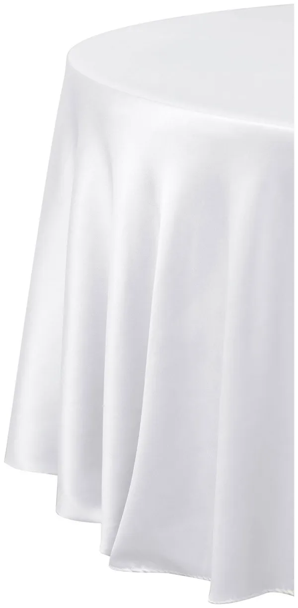 Скатерть круглая атласная белая из аренды Go Rent 