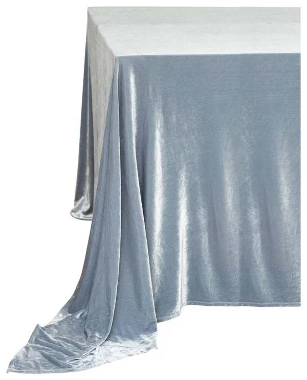 Серо-голубая прямоугольная скатерть из струящегося бархата-стрейч для мероприятий Go Rent