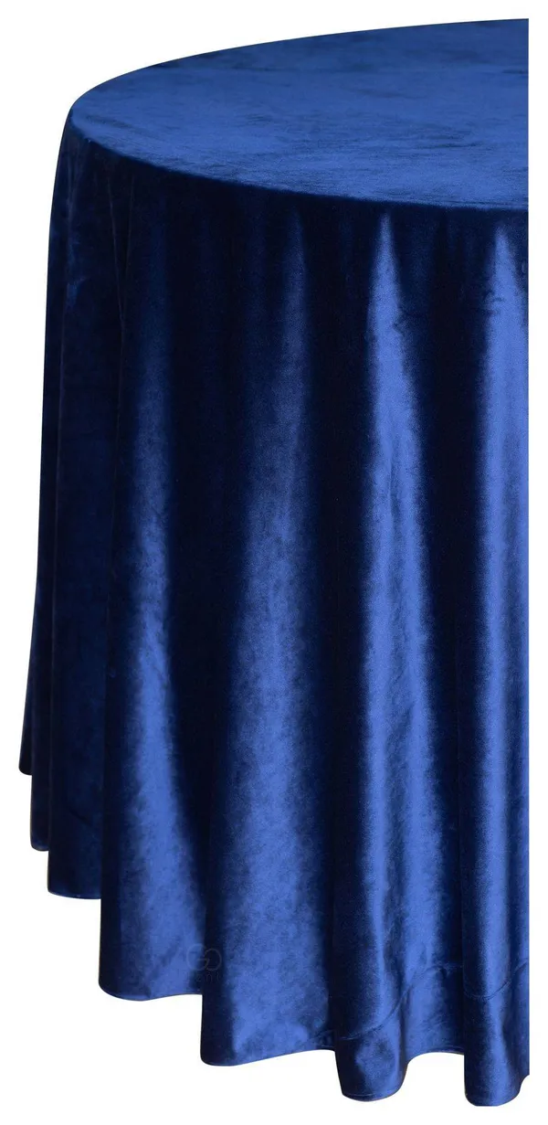 Синяя круглая скатерть из матового бархата с центральным швом для мероприятий Go Rent
