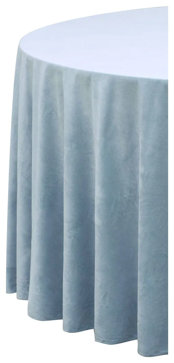 Голубая круглая скатерть из матового бархата без шва для мероприятий из аренды Go Rent