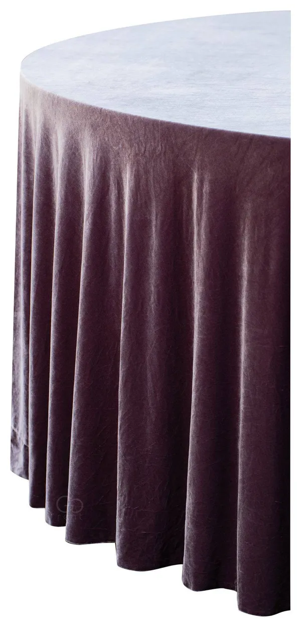 Круглая скатерть пыльный инжир из бархата-стрейч до пола на стол 180 см Go Rent