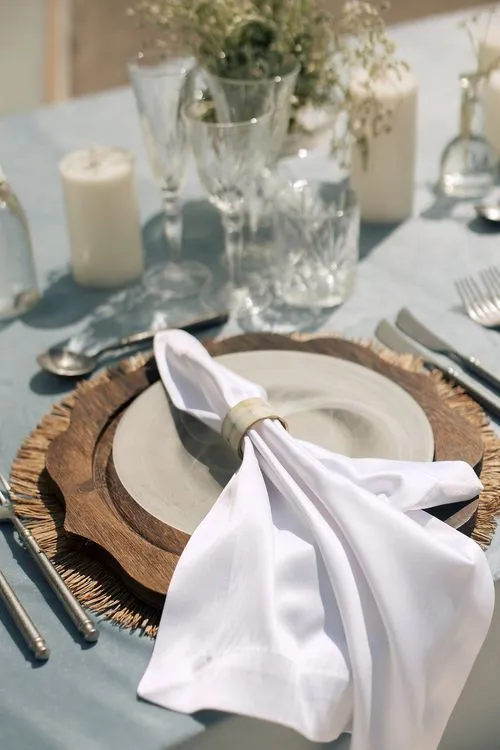 Бело-голубой сет за прямоугольным столом